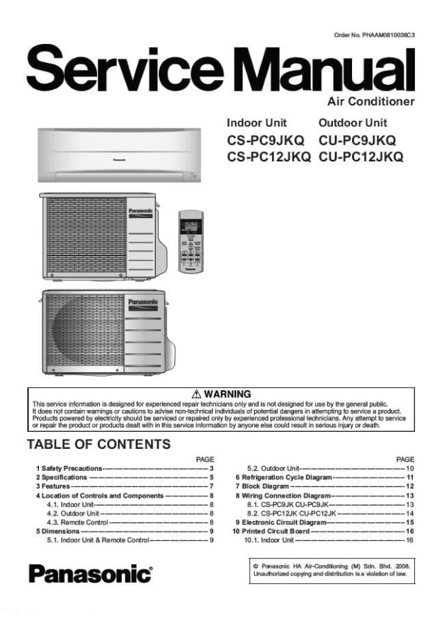 CS-PC9JKQ, CS-PC12JKQ, CU-PC9JKQ, CU-PC12JKQ
